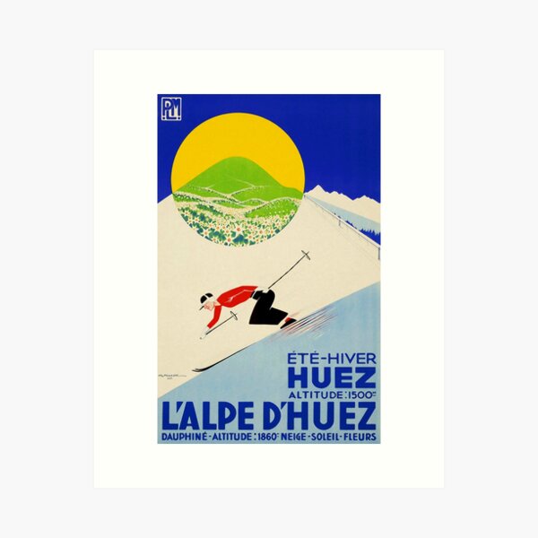 Item preview, Art Deco era vintage Swiss Alps sport ad designed and sold by Glimmersmith.