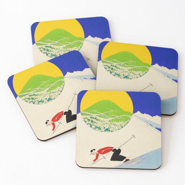Art Deco era vintage Swiss Alps sport ad Coasters (Set of 4)
