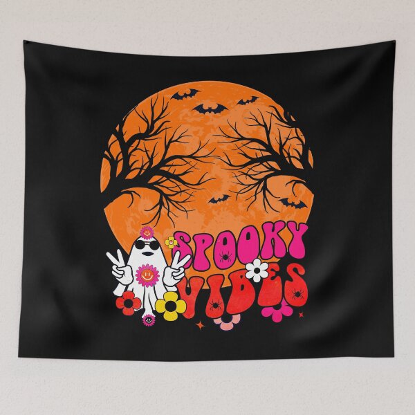 Item preview, Spooky Vibes Groovy Retro Ghost Moon Bats Halloween designed and sold by LarkDesigns.