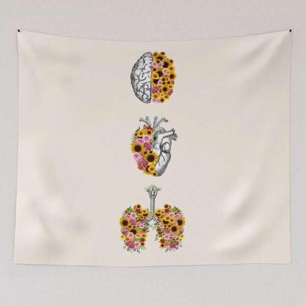 Item preview, Set of human organ, lungs, heart and brain with sunflowers and daisy designed and sold by Collagedream.