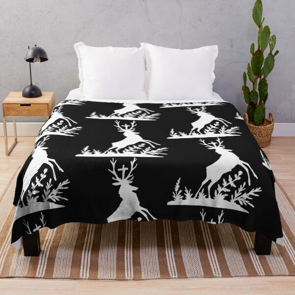 Item preview, Fairytale Germany Hubertus deer forest hunting silhouette white rz designed and sold by G-M-Designs.
