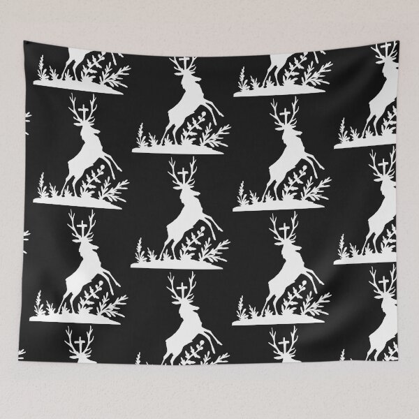 Item preview, Fairytale Germany Hubertus deer forest hunting silhouette white rz designed and sold by G-M-Designs.