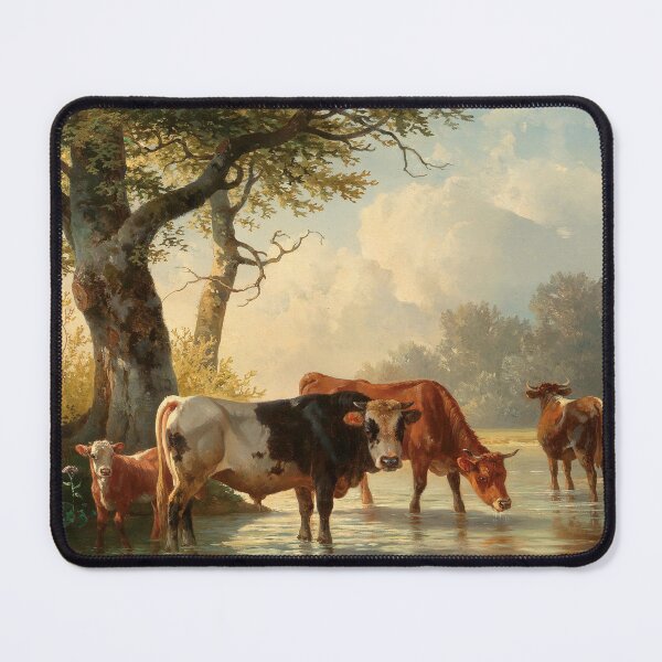 Item preview, Grazing Cows by the Water | Edmund Mahlknecht | 1860 Animal Nature Art designed and sold by CJET.