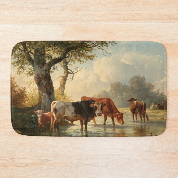 Item preview, Grazing Cows by the Water | Edmund Mahlknecht | 1860 Animal Nature Art designed and sold by CJET.