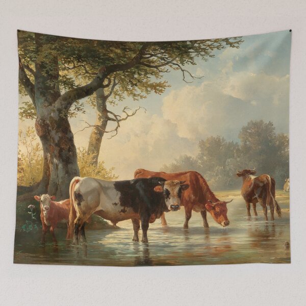 Item preview, Grazing Cows by the Water | Edmund Mahlknecht | 1860 Animal Nature Art designed and sold by CJET.