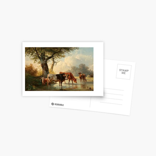 Item preview, Grazing Cows by the Water | Edmund Mahlknecht | 1860 Animal Nature Art designed and sold by CJET.