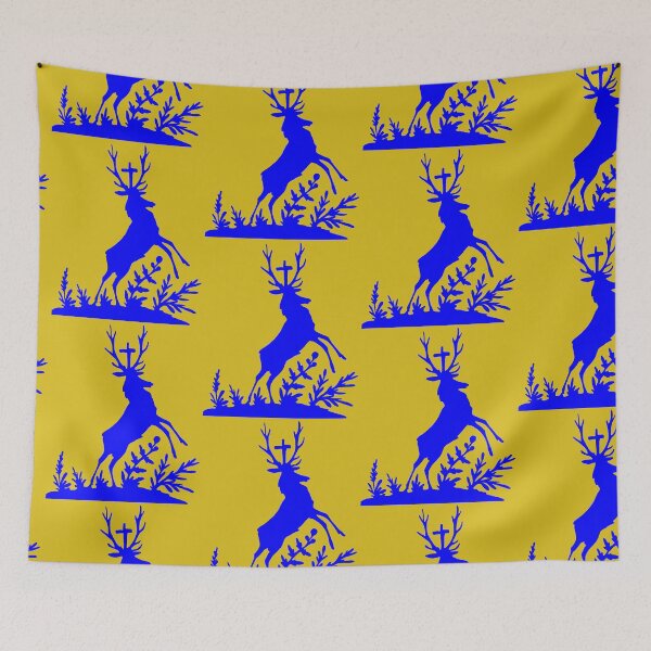 Item preview, Fairytale Germany Hubertus deer forest hunting silhouette blue designed and sold by G-M-Designs.