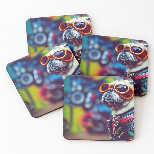 Item preview, Cool biker pug dog in a vibrant urban environment designed and sold by RK - Shop.