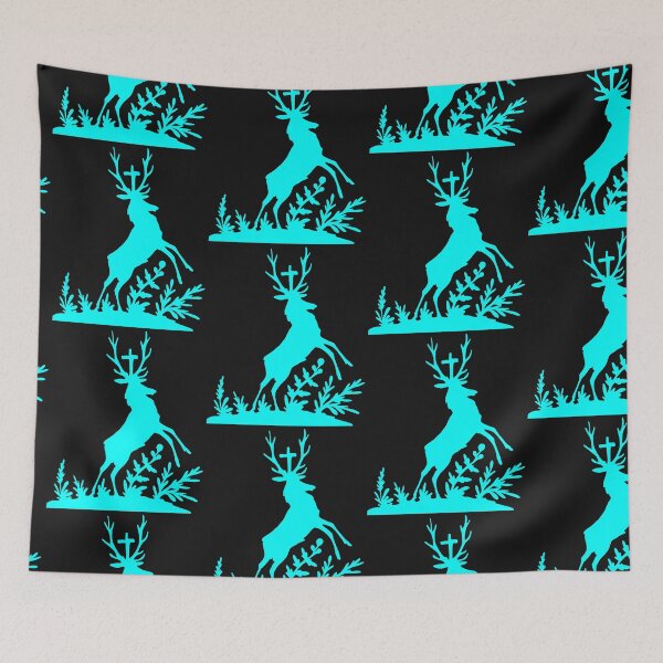 Item preview, Fairytale Germany Hubertus deer forest hunting silhouette turquoise designed and sold by G-M-Designs.