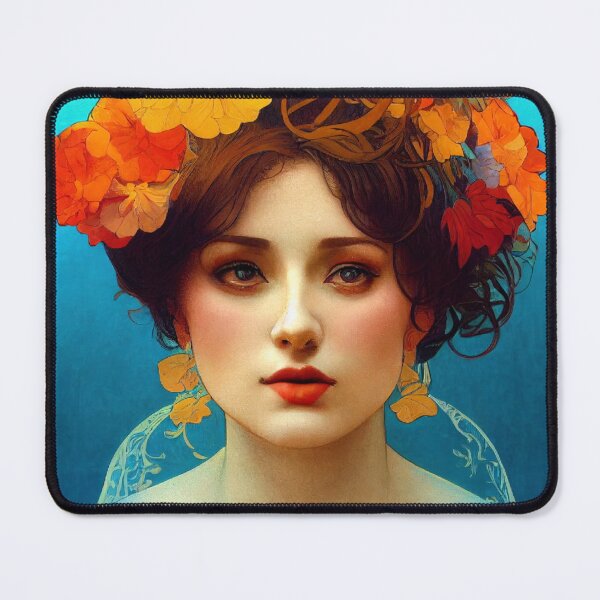 Item preview, Art Nouveau Beauty in Blue and Gold, Vintage, Mucha, Gilded Age designed and sold by AllRealities.