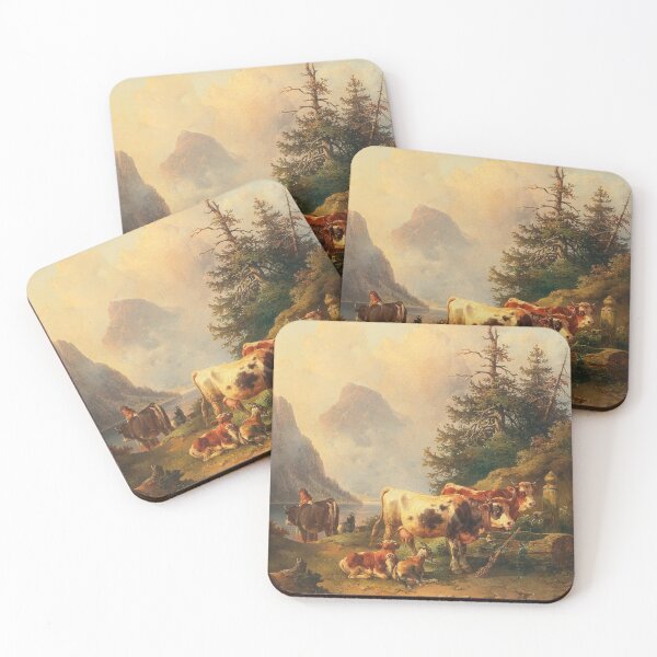 Item preview, Herd of Animals with Shepherdess on the Lakeside | Edmund Mahlknecht | 1890 Animal Nature Art designed and sold by CJET.