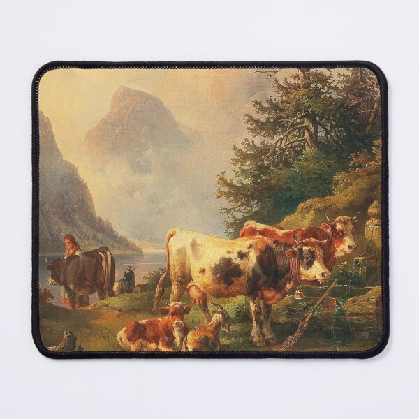 Item preview, Herd of Animals with Shepherdess on the Lakeside | Edmund Mahlknecht | 1890 Animal Nature Art designed and sold by CJET.