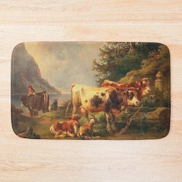 Item preview, Herd of Animals with Shepherdess on the Lakeside | Edmund Mahlknecht | 1890 Animal Nature Art designed and sold by CJET.