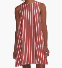 Solid Aurora Red & Thin White Pinstripe A-Line Dress