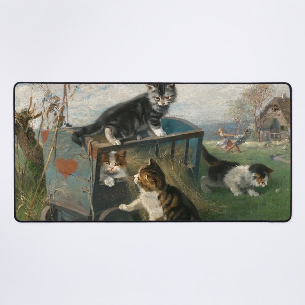 Item preview, Kittens Playing on a Cart in the Meadow | Julius Adam the Younger | 19th Century Animal Nature Art designed and sold by CJET.