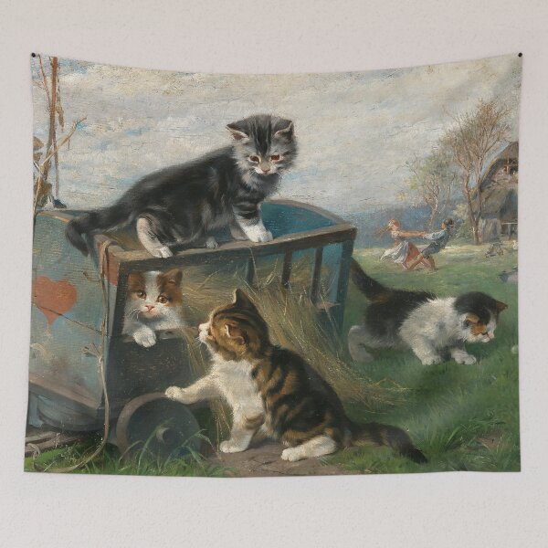 Item preview, Kittens Playing on a Cart in the Meadow | Julius Adam the Younger | 19th Century Animal Nature Art designed and sold by CJET.
