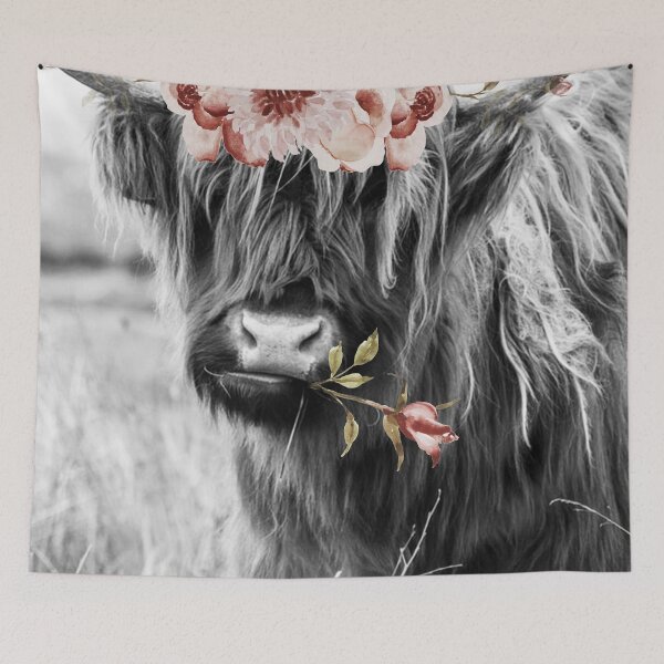 Item preview, Highland Cow Portait with Flowers designed and sold by Amy Brinkman.