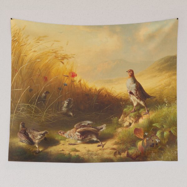 Item preview, Partridge with Fledglings on the Mountain Pastures | Ludwig Schuster | 1870 Animal Nature Art designed and sold by CJET.