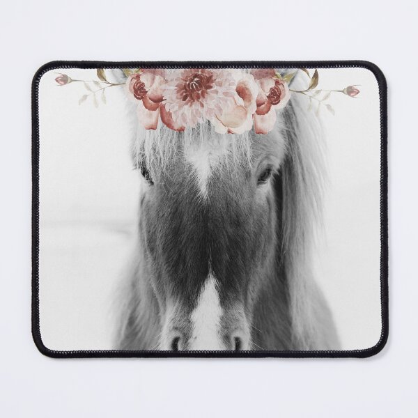 Item preview, Icelandic Horse Portrait with Flowers, black and white designed and sold by Amy Brinkman.