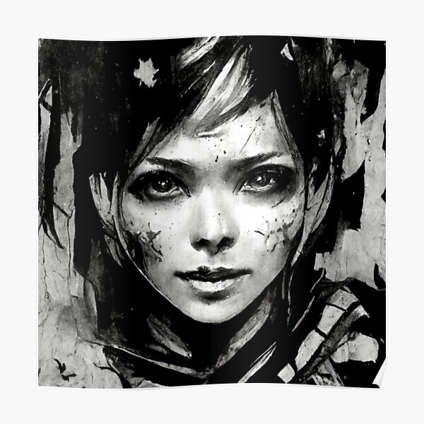 Charcoal Anime Girl Poster For Sale By Mirochan80 Redbubble