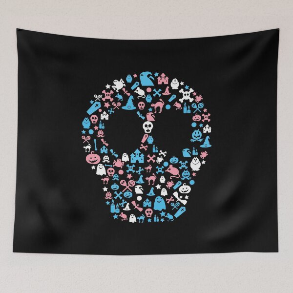 Item preview, Halloween Trans Skeleton Skull Collage. Transgender Pride designed and sold by Subtle Pride Shop.
