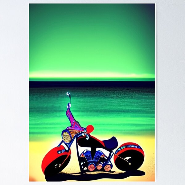 Item preview, SURREAL RETRO MOTORCYCLE ON THE BEACH designed and sold by sailorsam1805.