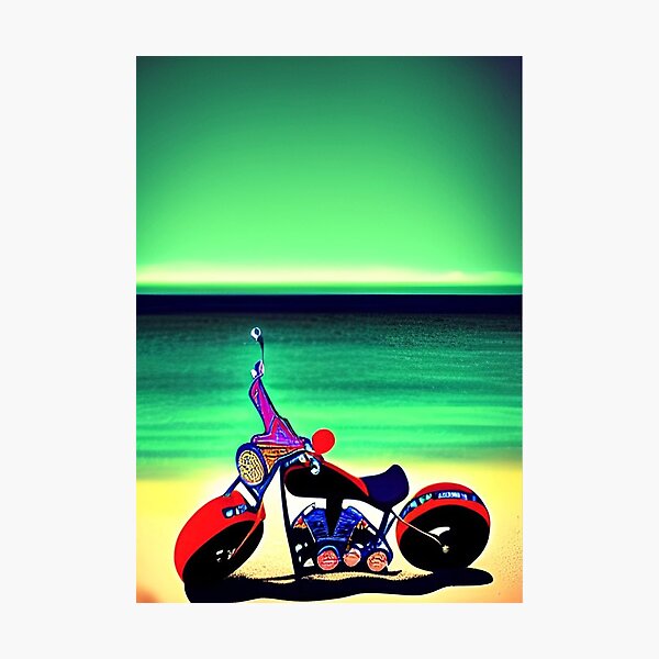 Item preview, SURREAL RETRO MOTORCYCLE ON THE BEACH designed and sold by sailorsam1805.