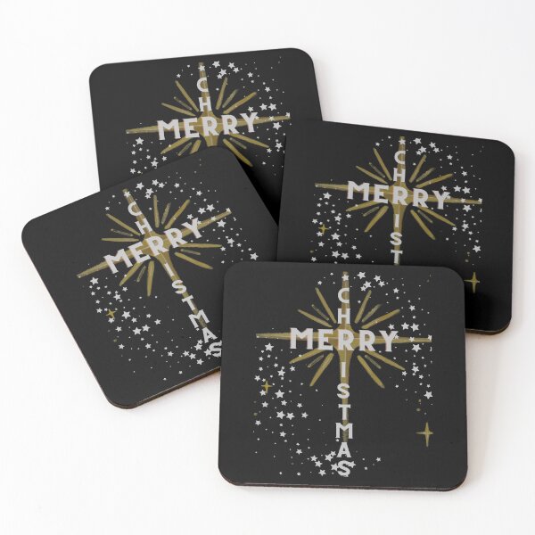 Item preview, Merry Christmas Cross and Star Silver Letters on Black designed and sold by Ric1926.