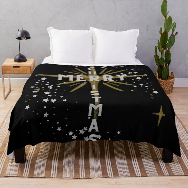 Item preview, Merry Christmas Cross and Star Silver Letters on Black designed and sold by Ric1926.