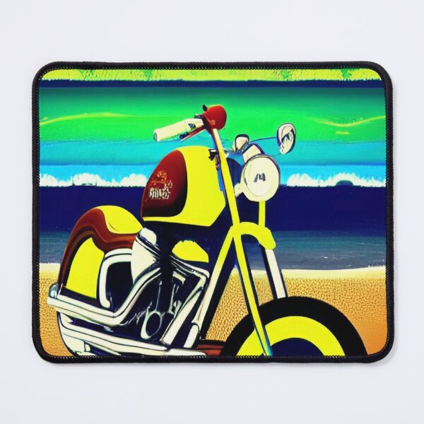 Item preview, YELLOW SURREAL RETRO MOTORCYCLE ON THE BEACH designed and sold by sailorsam1805.