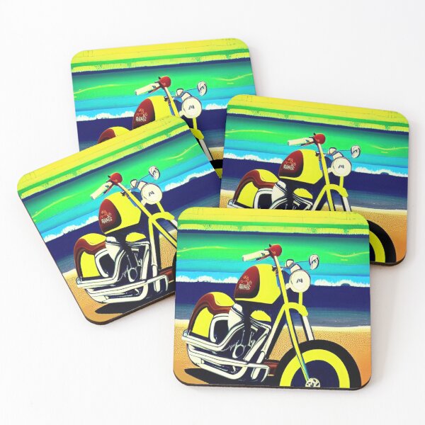 Item preview, YELLOW SURREAL RETRO MOTORCYCLE ON THE BEACH designed and sold by sailorsam1805.