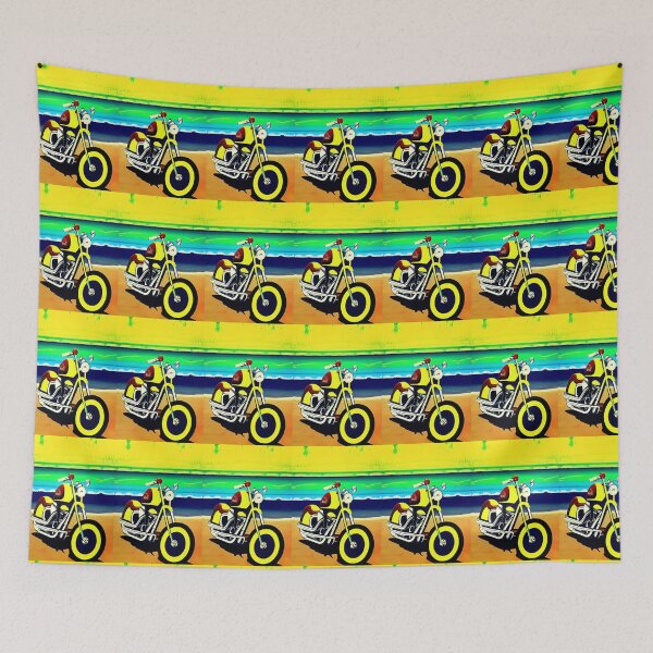 Item preview, YELLOW SURREAL RETRO MOTORCYCLE ON THE BEACH designed and sold by sailorsam1805.