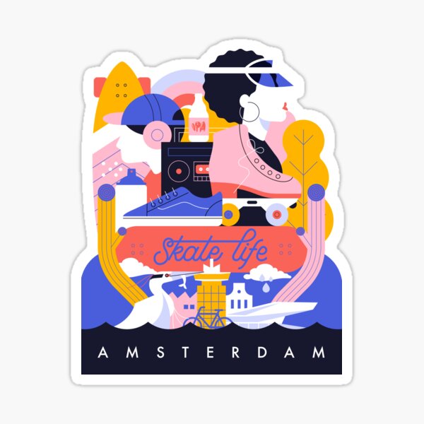 Amsterdam Skate life illustration Sticker