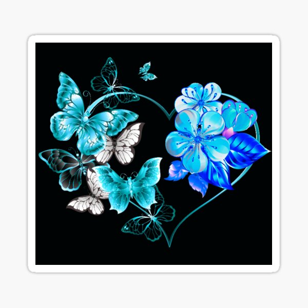 Item preview, Heart with Butterflies and Flowers Design; blue version designed and sold by mbuz90.