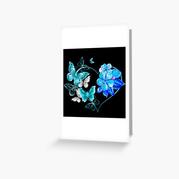 Item preview, Heart with Butterflies and Flowers Design; blue version designed and sold by mbuz90.