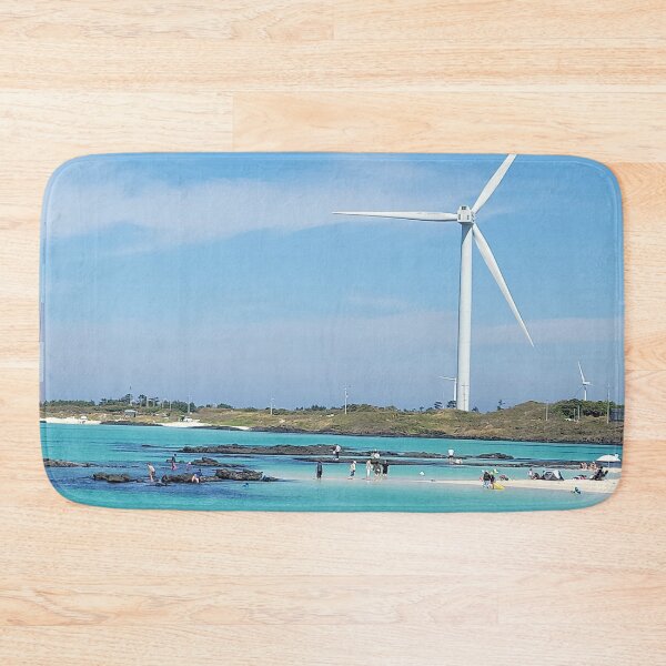 Item preview, Jeju Gimnyeong Sea boasts a harmonious appearance with a windmill in the beautiful emerald-colored sea in the blue sky. designed and sold by human8891.