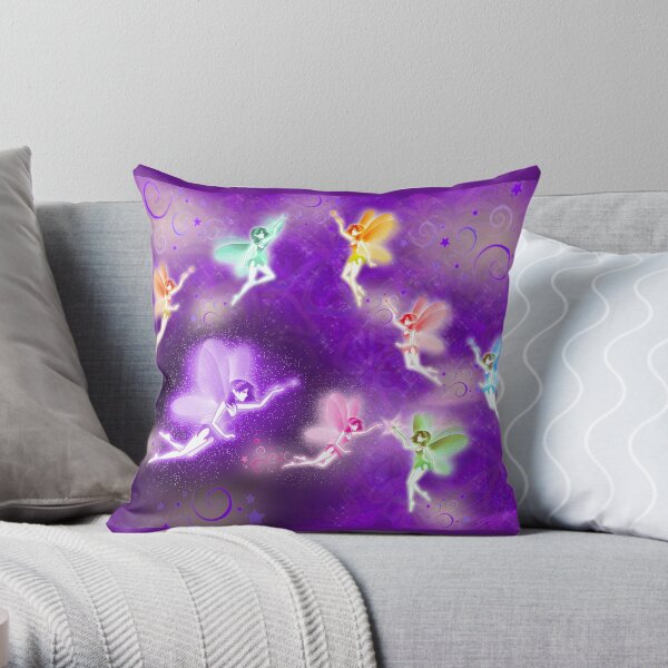 Rainbow pixies meet at night Throw Pillow