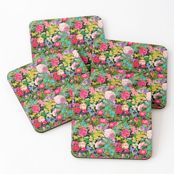 Item preview, Vintage flowers and roses blossoming summer garden, botanical pattern, floral illustration, black colorful vintage floral designed and sold by ZeinabTaha.