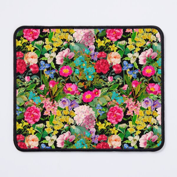 Item preview, Vintage flowers and roses blossoming summer garden, botanical pattern, floral illustration, black colorful vintage floral designed and sold by ZeinabTaha.