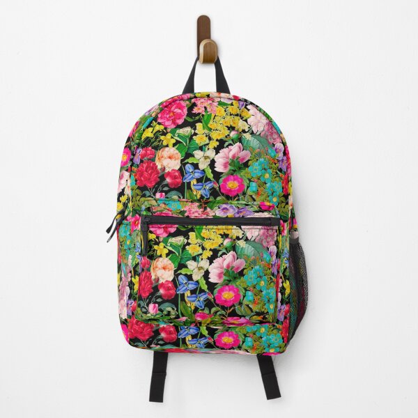 Item preview, Vintage flowers and roses blossoming summer garden, botanical pattern, floral illustration, black colorful vintage floral designed and sold by ZeinabTaha.