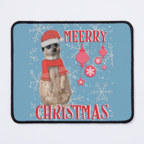 Aperçu de l'œuvre Joyeux Noël (Meerry) - Suricate en chapeau et écharpe de Noël sur fond bleu créée et vendue par tinytiger77.
