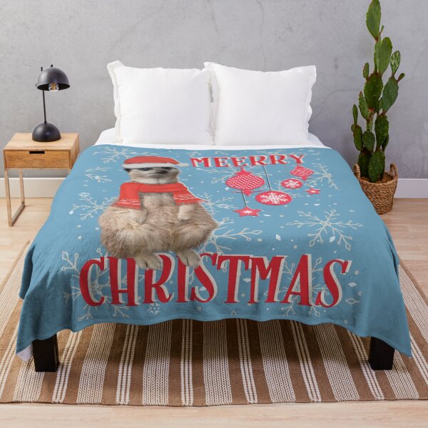 Item preview, Merry Christmas (Meerry) - Meerkat in Christmas hat & scarf on blue background designed and sold by tinytiger77.