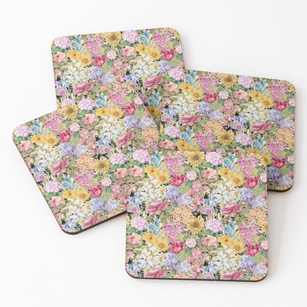 Item preview, Vintage flowers and roses blossoming summer garden, botanical pattern, floral illustration, beige yellow colorful vintage floral designed and sold by ZeinabTaha.