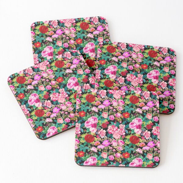 Item preview, Vintage flowers and roses blossoming summer garden, botanical pattern, floral illustration, pink black colorful vintage floral designed and sold by ZeinabTaha.