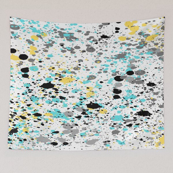 Item preview, Abstract paint splatters with yellow and blue on grey and black designed and sold by calibrit.