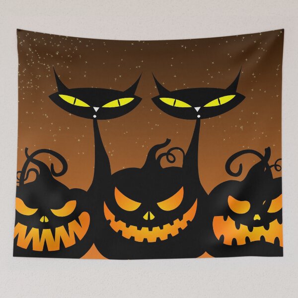 Item preview, Halloween Black Cats and Pumpkins Against a Starry Night Sky designed and sold by mamahellfire31.