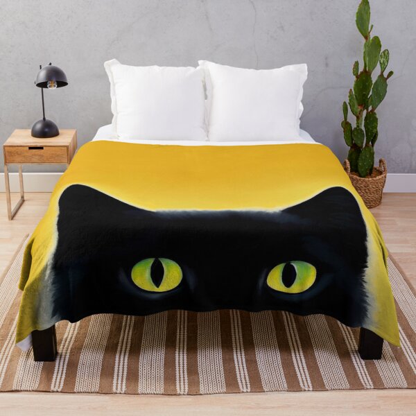 Item preview, Black Cat Peaking on Sunshine Yellow | Digital Painting designed and sold by omgcatz.