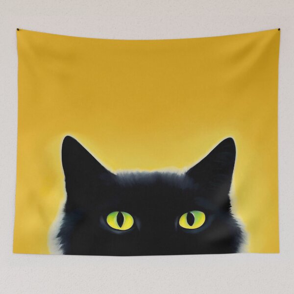 Item preview, Black Cat Peaking on Sunshine Yellow | Digital Painting designed and sold by omgcatz.
