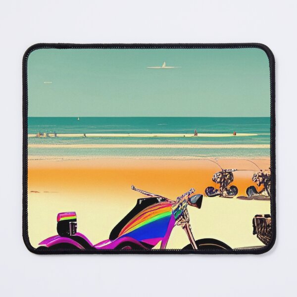 Item preview, RAINBOW RETRO MOTORCYCLE ON THE BEACH designed and sold by sailorsam1805.
