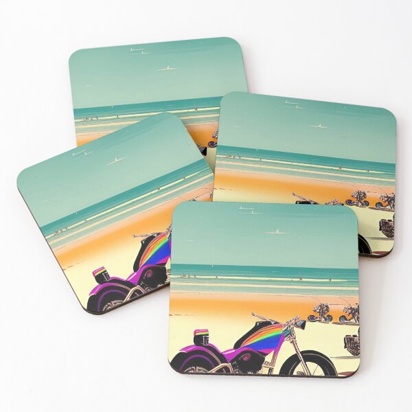 Item preview, RAINBOW RETRO MOTORCYCLE ON THE BEACH designed and sold by sailorsam1805.